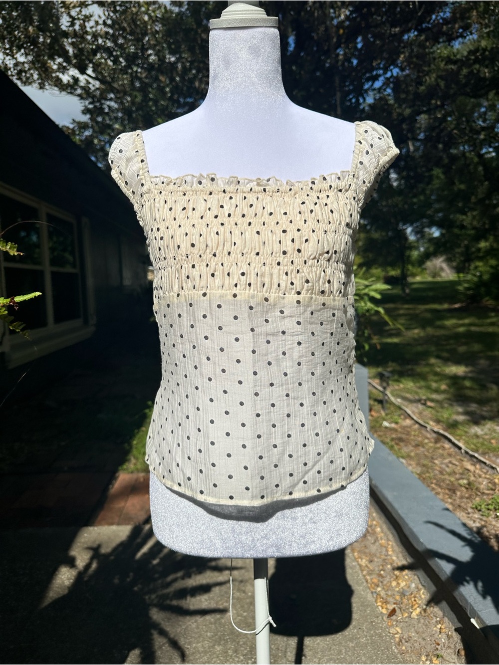 Women’s Grey Bandit Polka Dot Smocked Tank Top - Cream/Black - NWT